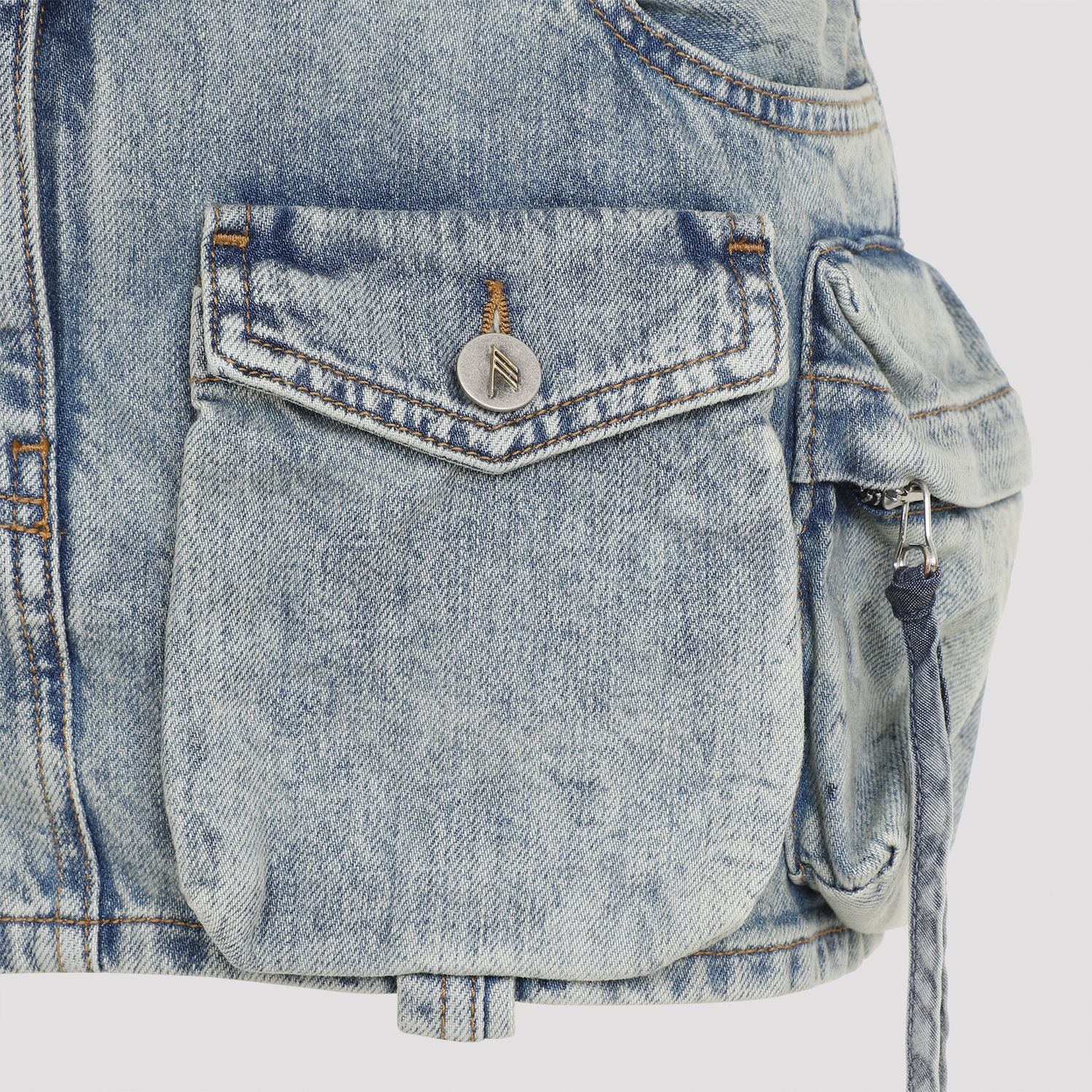 THE ATTICO Worn-Out Effect Denim Mini Skirt