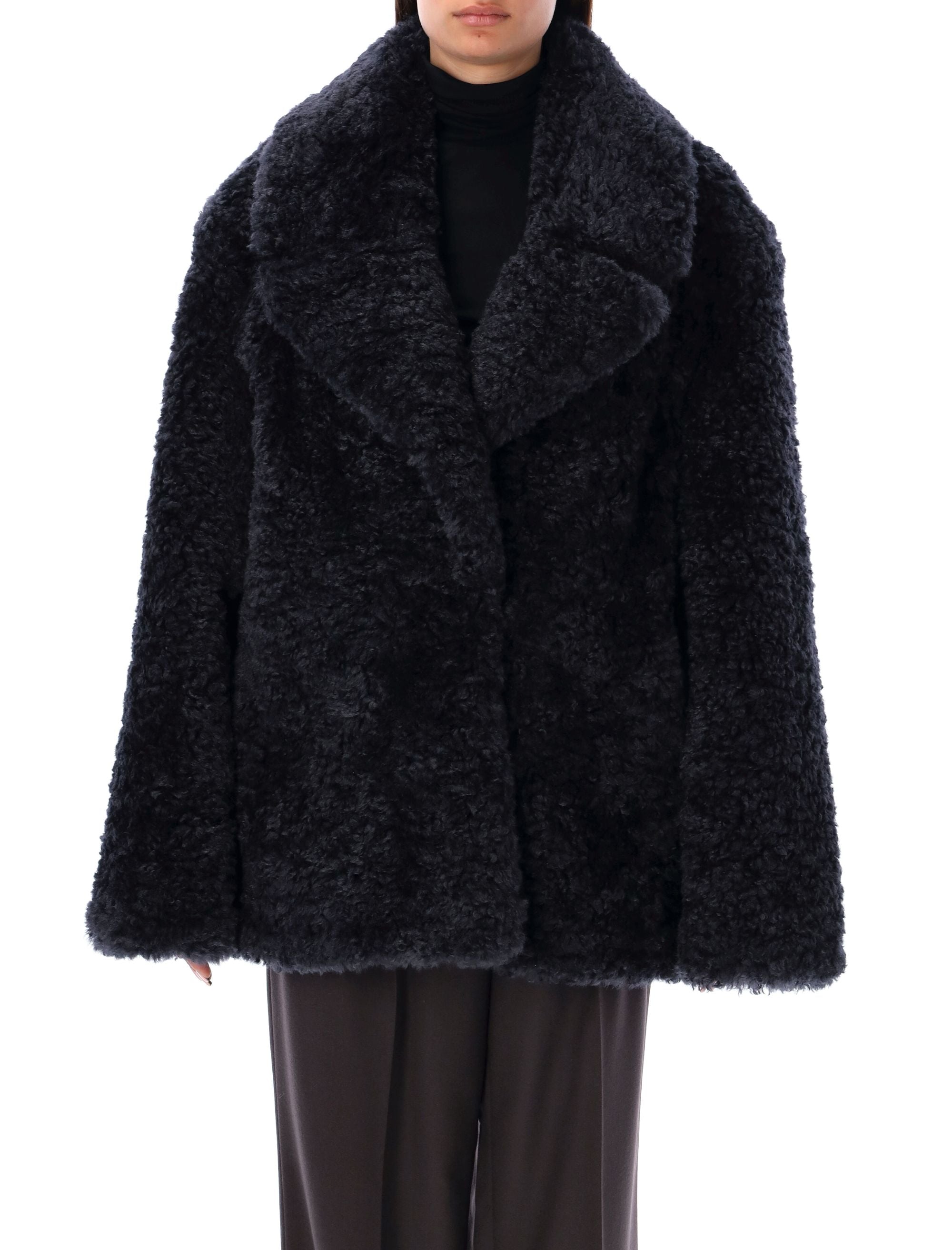 STELLA MCCARTNEY Short Faux Fur Jacket with Lapel Collar - Women's Size 40