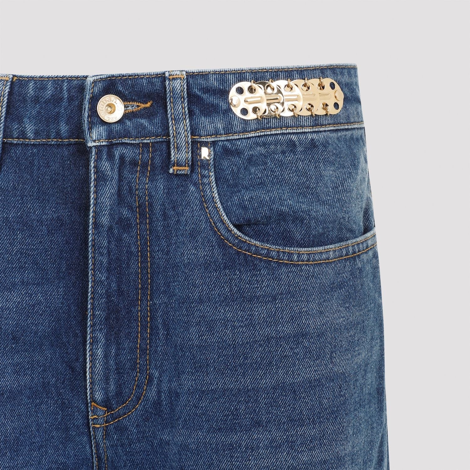 PACO RABANNE High-Rise Boyfriend Jeans with Decorative Metallic Details