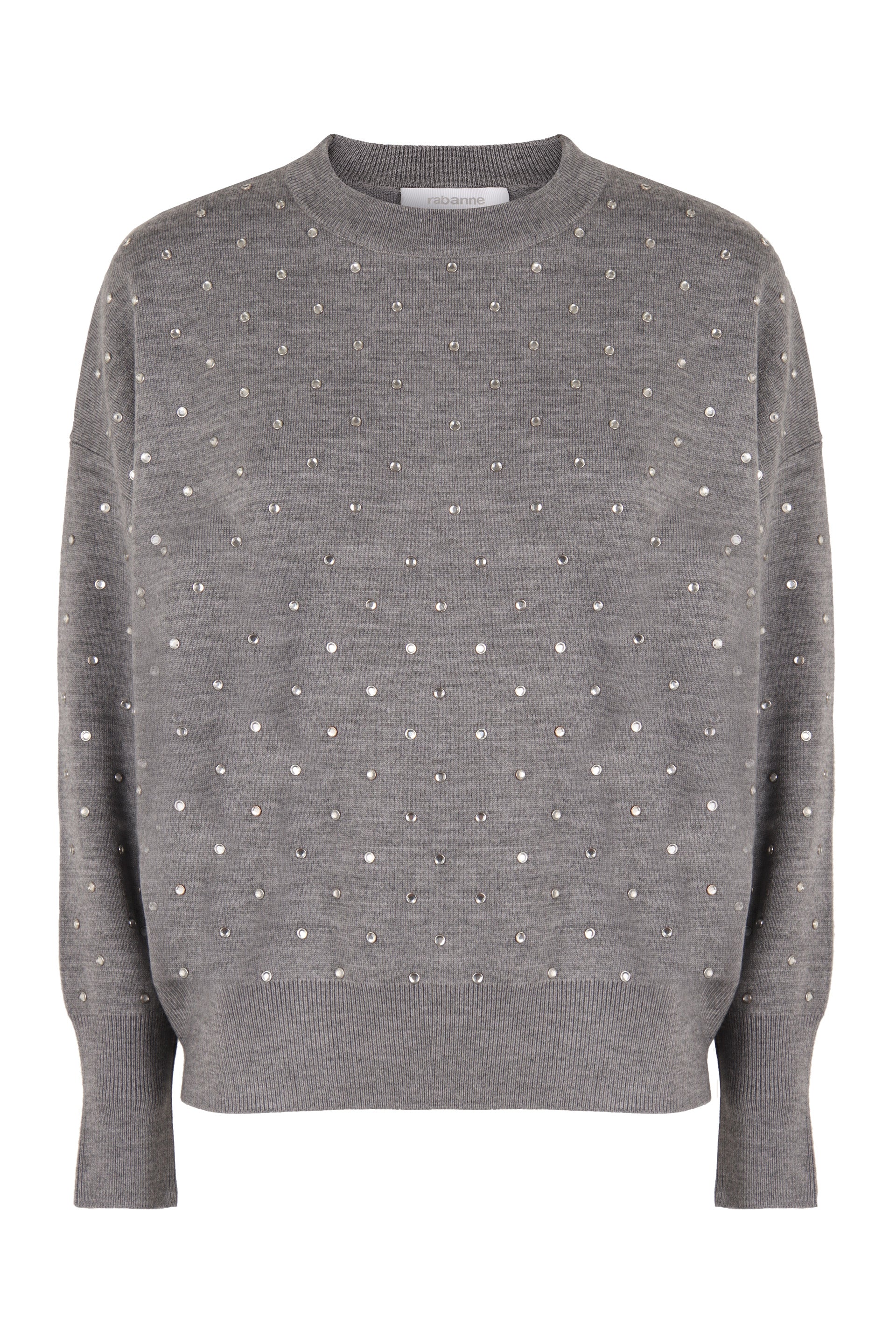 PACO RABANNE Crew-Neck Wool Sweater with All-Over Rhinestones - Women's