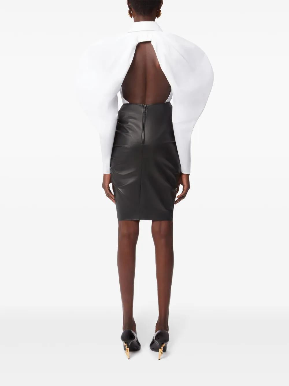 NINA RICCI Luxurious Leather Mini Skirt with Front Ruffles