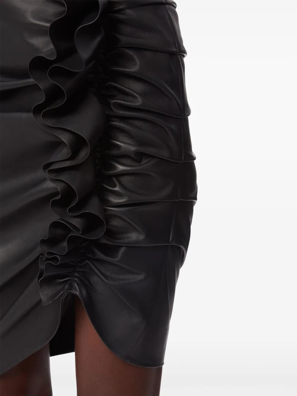 NINA RICCI Luxurious Leather Mini Skirt with Front Ruffles