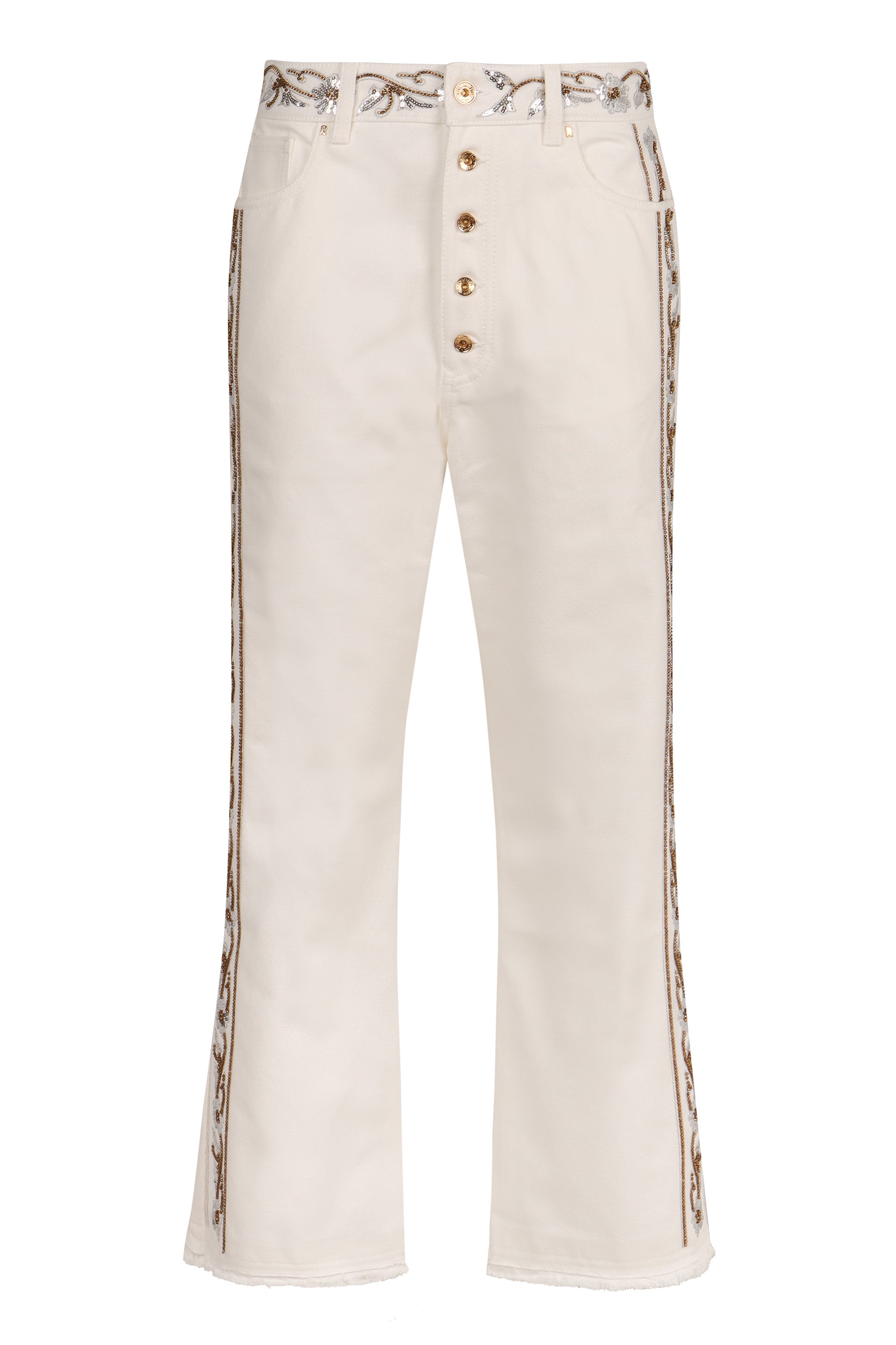 PACO RABANNE Cropped Flared Jeans with Rhinestone Details
