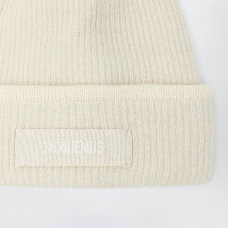 JACQUEMUS Ribbed Wool Beanie with Cuff and Logo Label