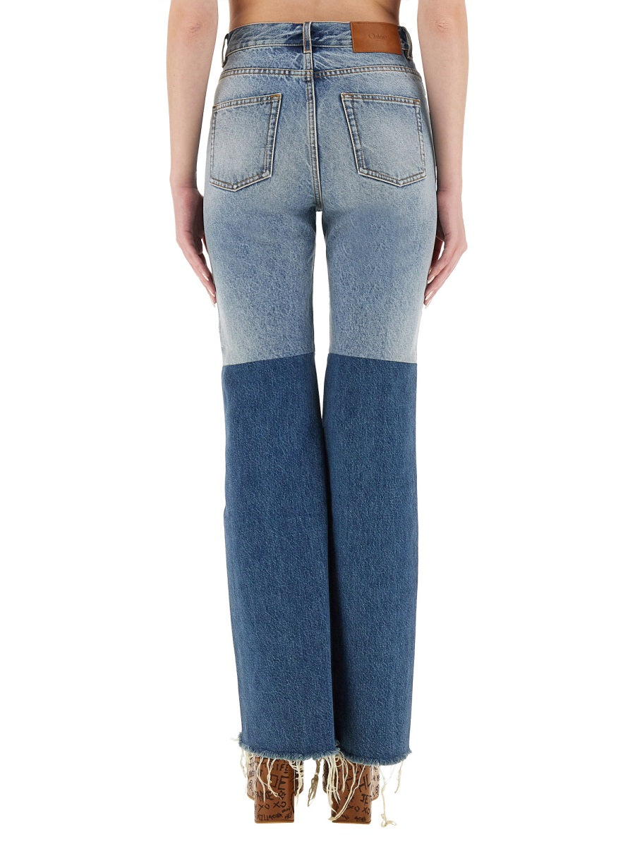 CHLOÉ Patchwork Denim Jeans - Straight Leg, Size 26