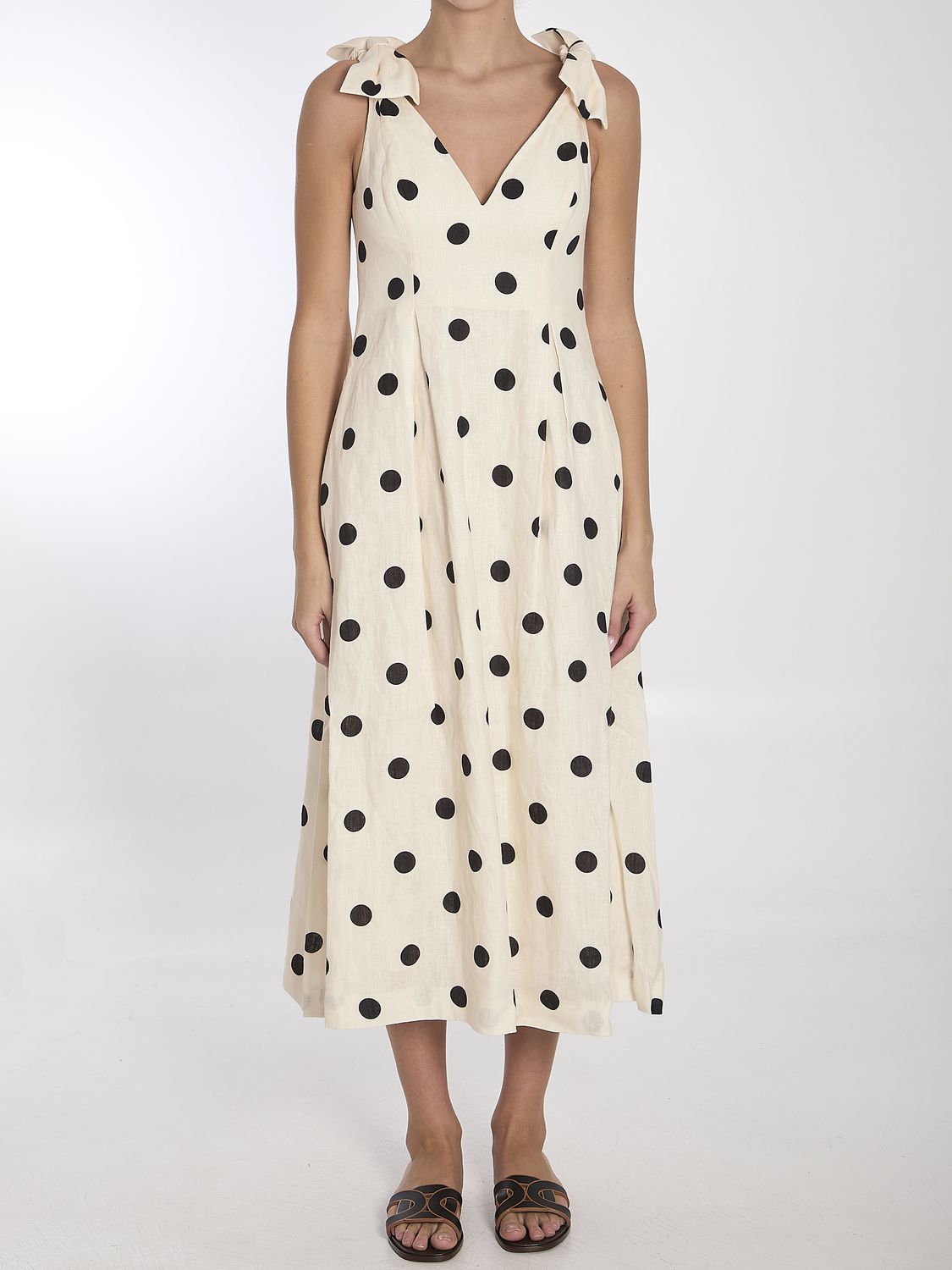 ZIMMERMANN Linen Midi Dress with Concealed Zip and Side Pockets