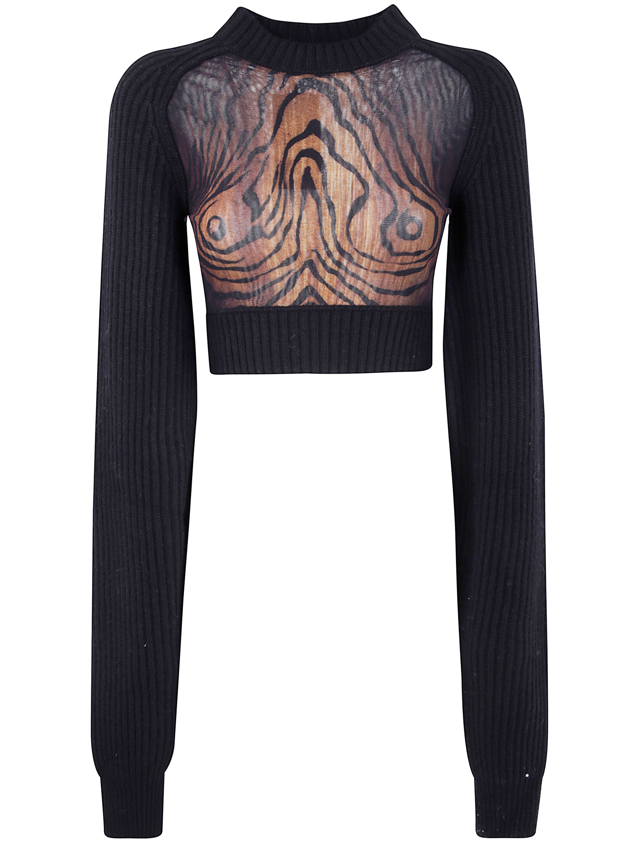 JEAN PAUL GAULTIER Ribbed Long Sleeve Cropped Sweater with Mesh Cut Out Details