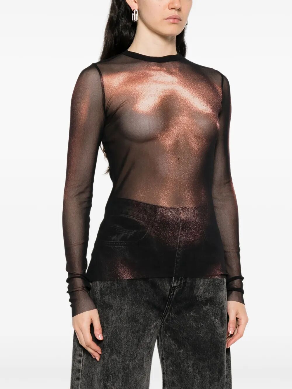 JEAN PAUL GAULTIER Mesh Crew Neck Top with Long Sleeves