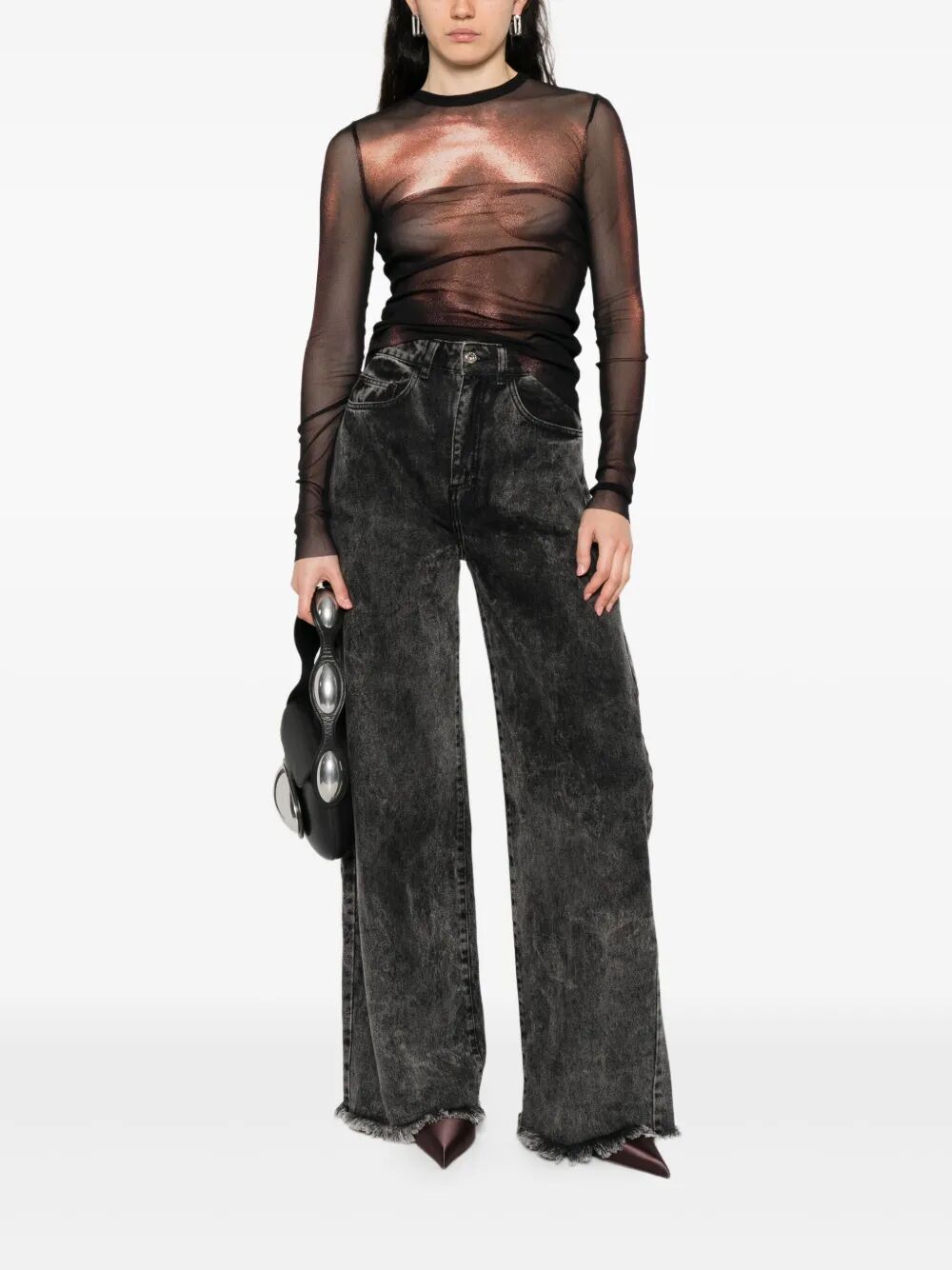 JEAN PAUL GAULTIER Mesh Crew Neck Top with Long Sleeves