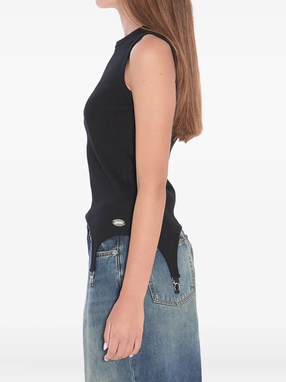 JEAN PAUL GAULTIER Cotton Ribbed Tank Top with Lingerie Garter