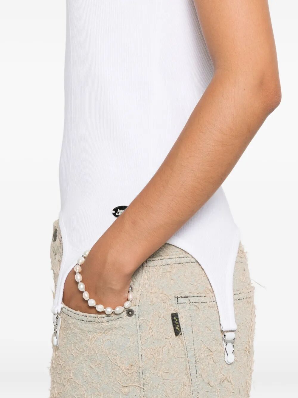 JEAN PAUL GAULTIER Cotton Ribbed Tank Top with Lingerie Garter