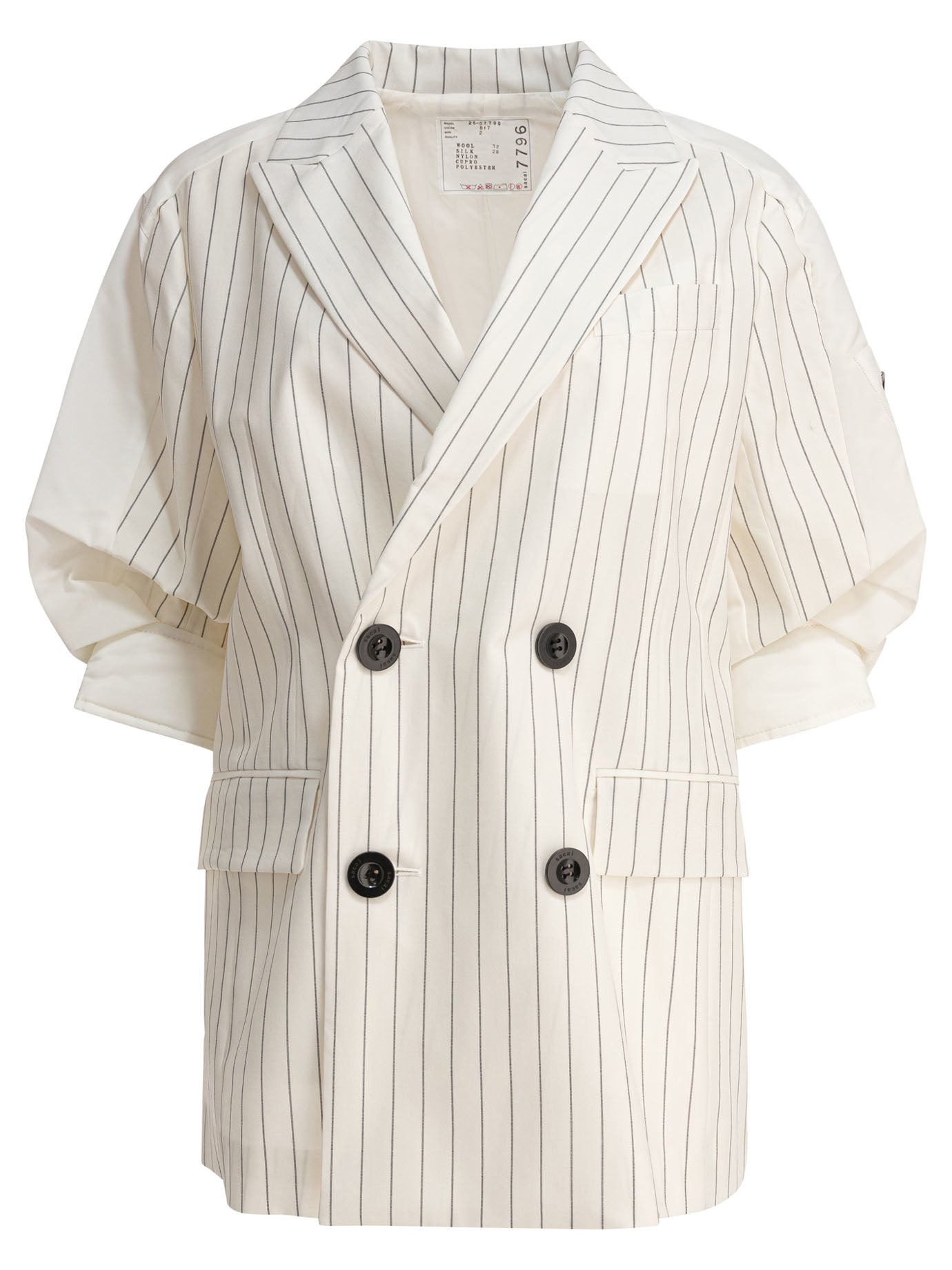 SACAI Double-Breasted Relaxed Fit Wool and Silk Blazer for Women