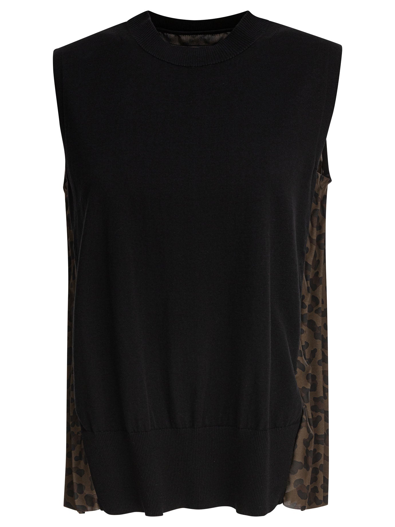 SACAI Leopard Print Pleated Sleeveless Top