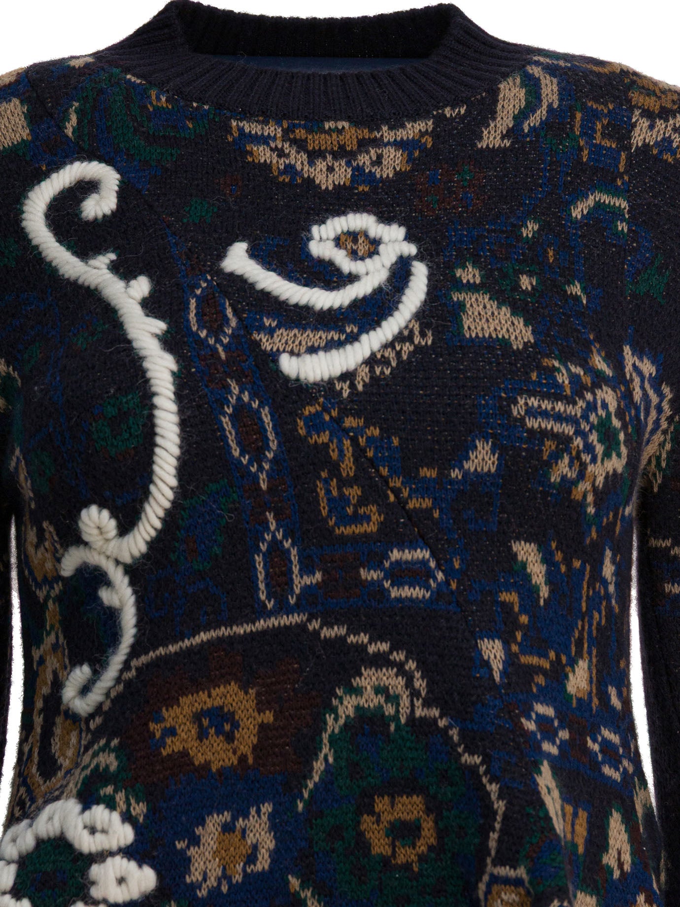 SACAI Floral Jacquard Knit Sweater - Regular Fit