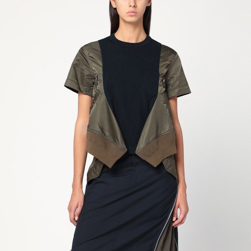 SACAI Cotton and Nylon T-Shirt with Chest Pocket for Women - FW25