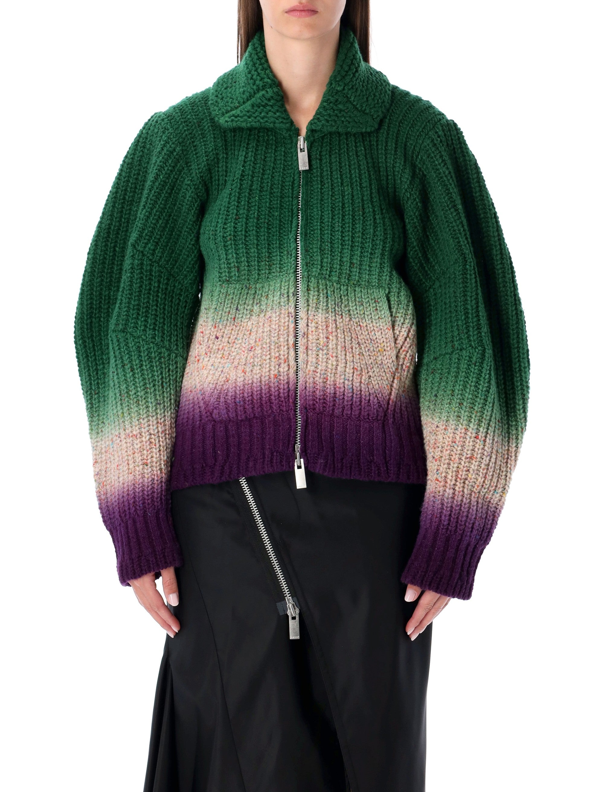 SACAI Multicolor Knit Wool Bomber Cardigan - Size 2