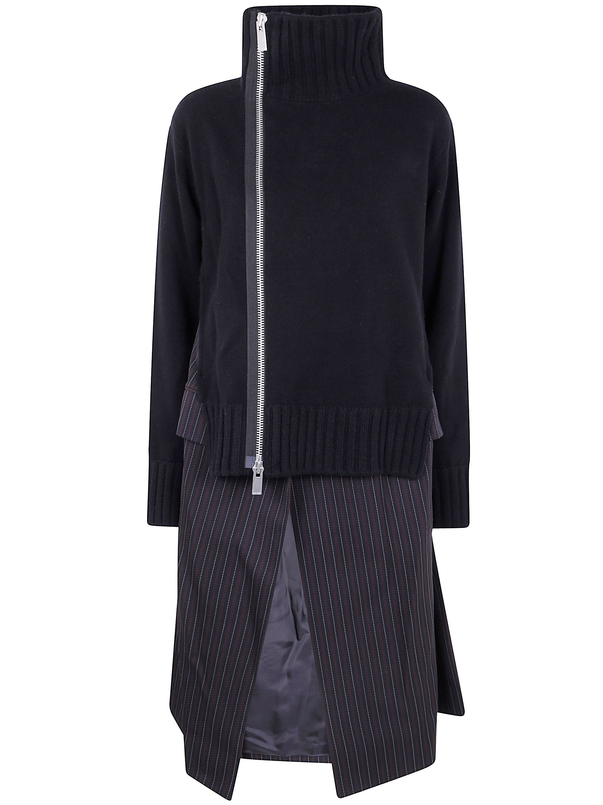 SACAI Elegant Wool Knit Mini Jacket Dress for Women