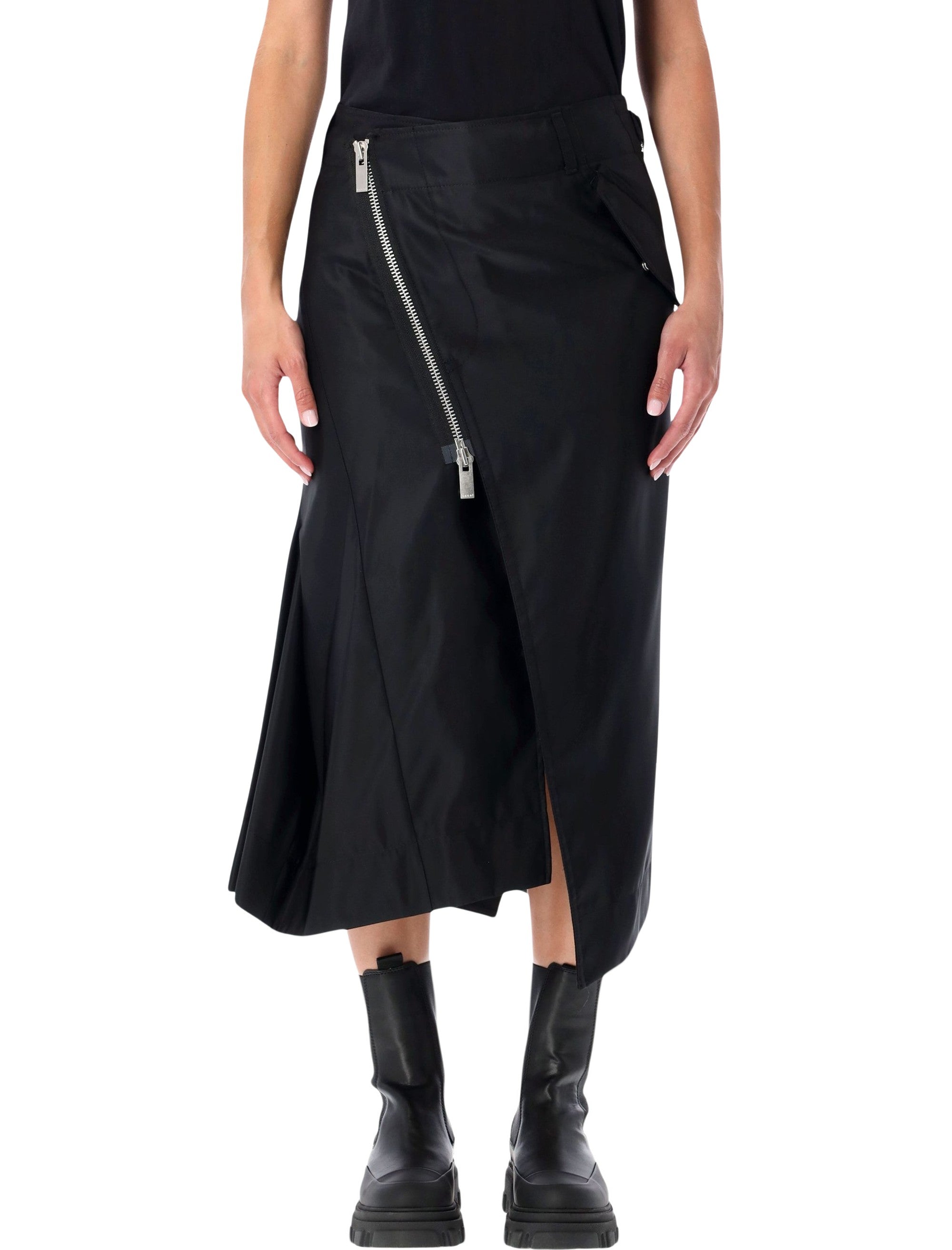 SACAI Utility-Inspired Midi Skirt with Diagonal Zip - Size 2