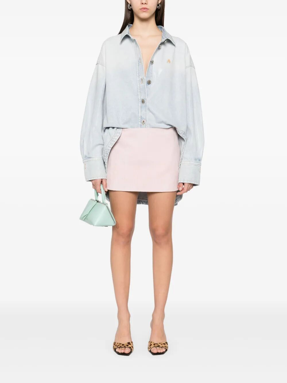 THE ATTICO Glossy Coated Denim Bomber Jacket