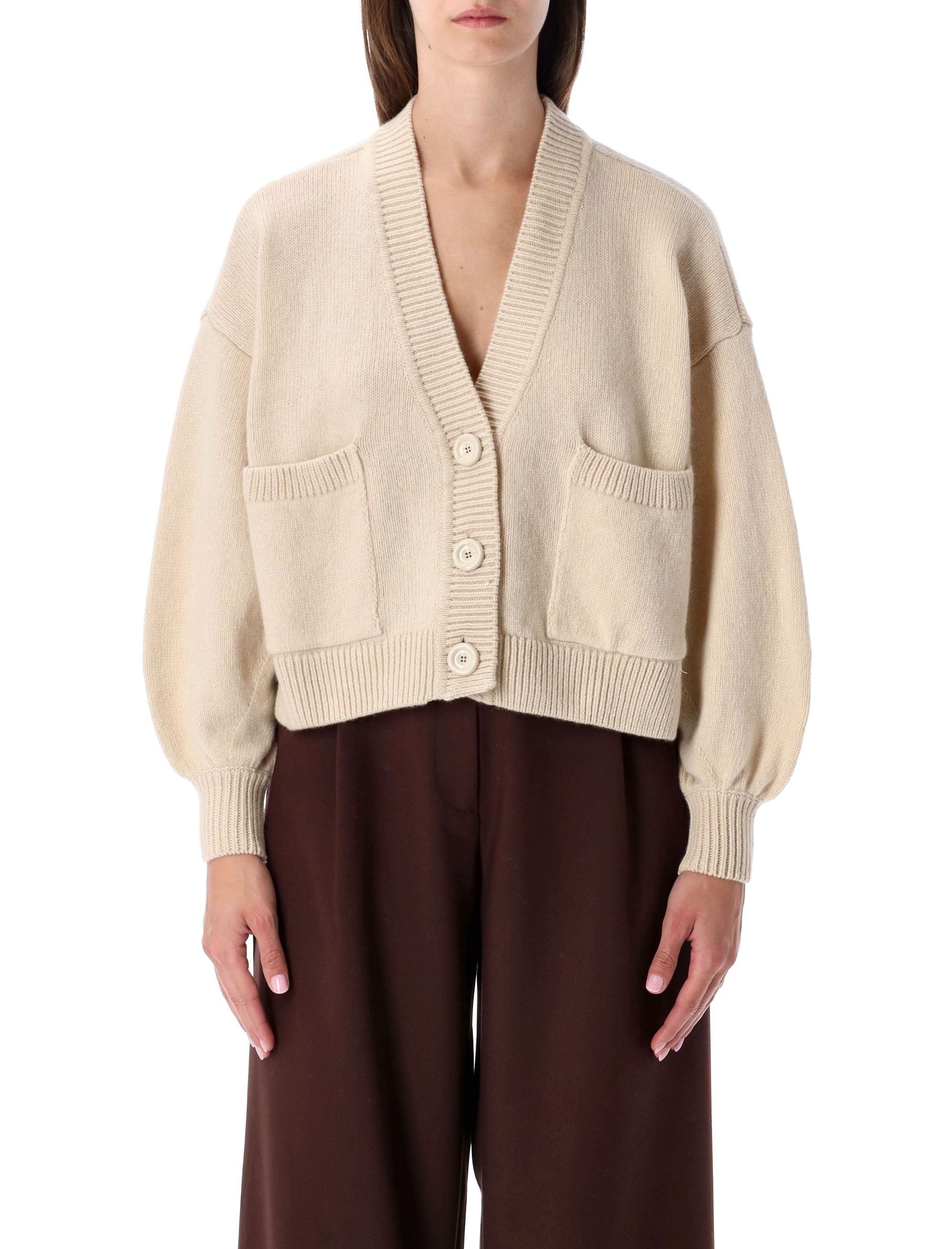 SESSUN Cropped Wool Cardigan with Patch Pockets - Size S