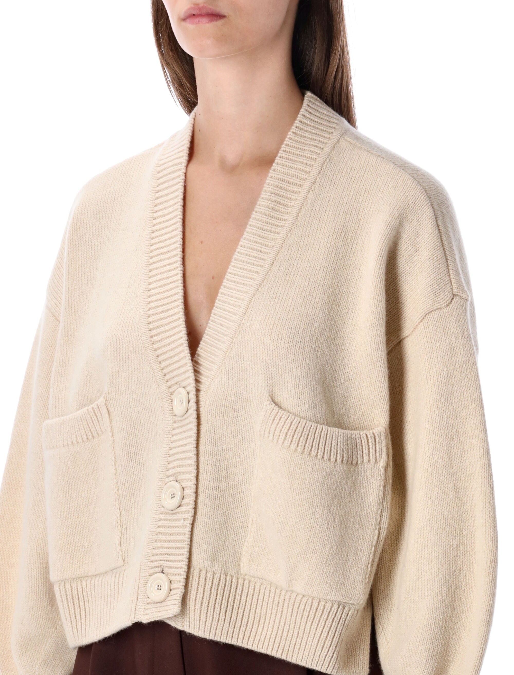 SESSUN Cropped Wool Cardigan with Patch Pockets - Size S