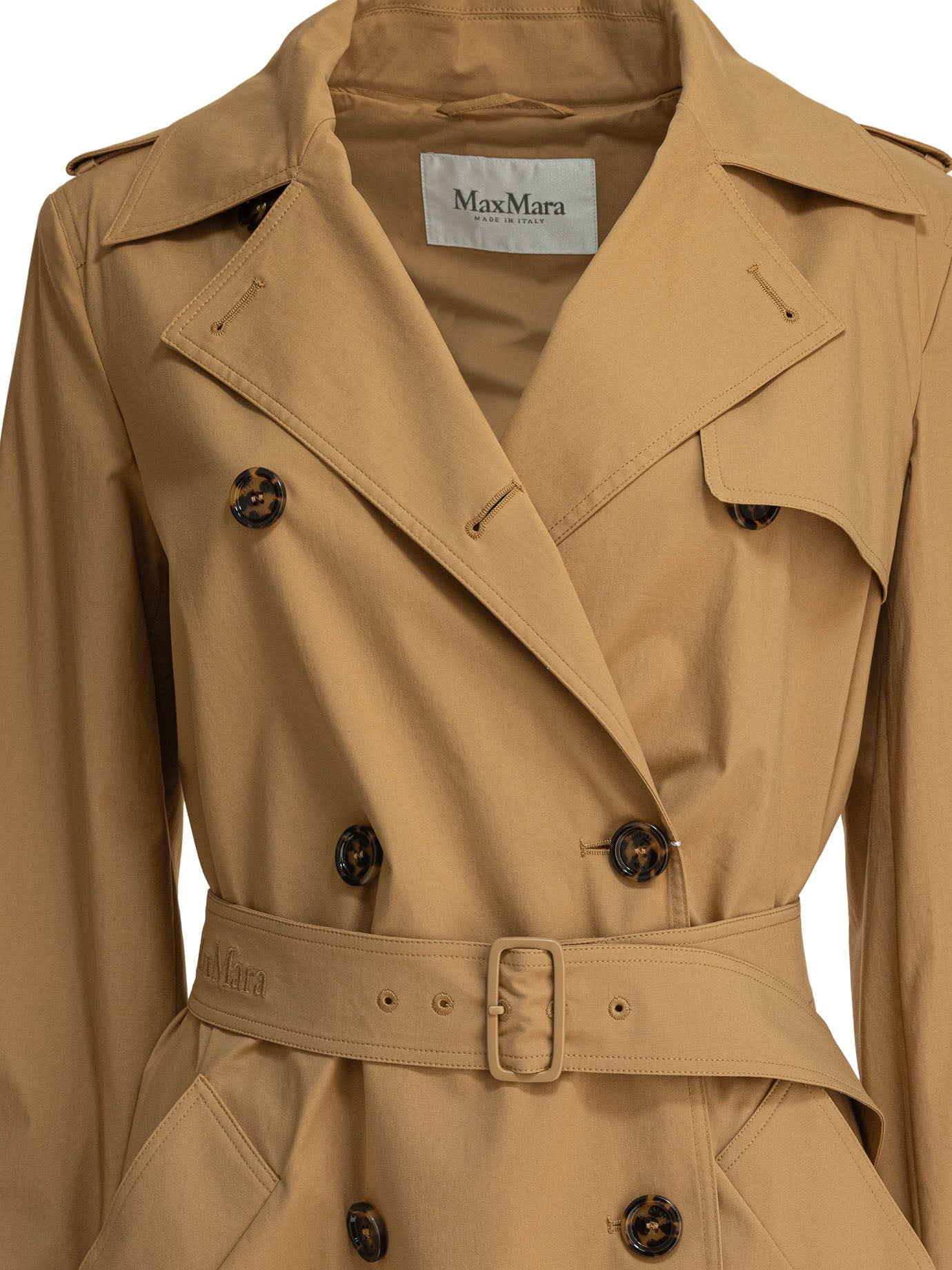 MAX MARA Double-Breasted Cotton Canvas Raincoat with Cape Effect