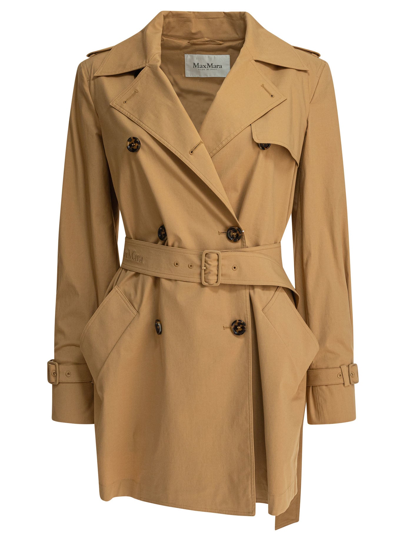MAX MARA Double-Breasted Cotton Canvas Raincoat with Cape Effect