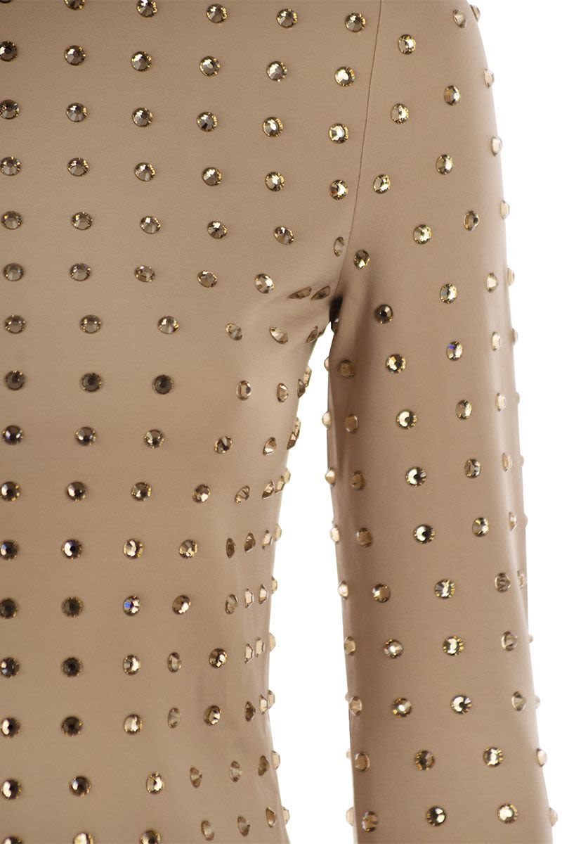 MAX MARA SPORTMAX Scuba T-Shirt with Rhinestones - Women’s Long Sleeve Crew Neck