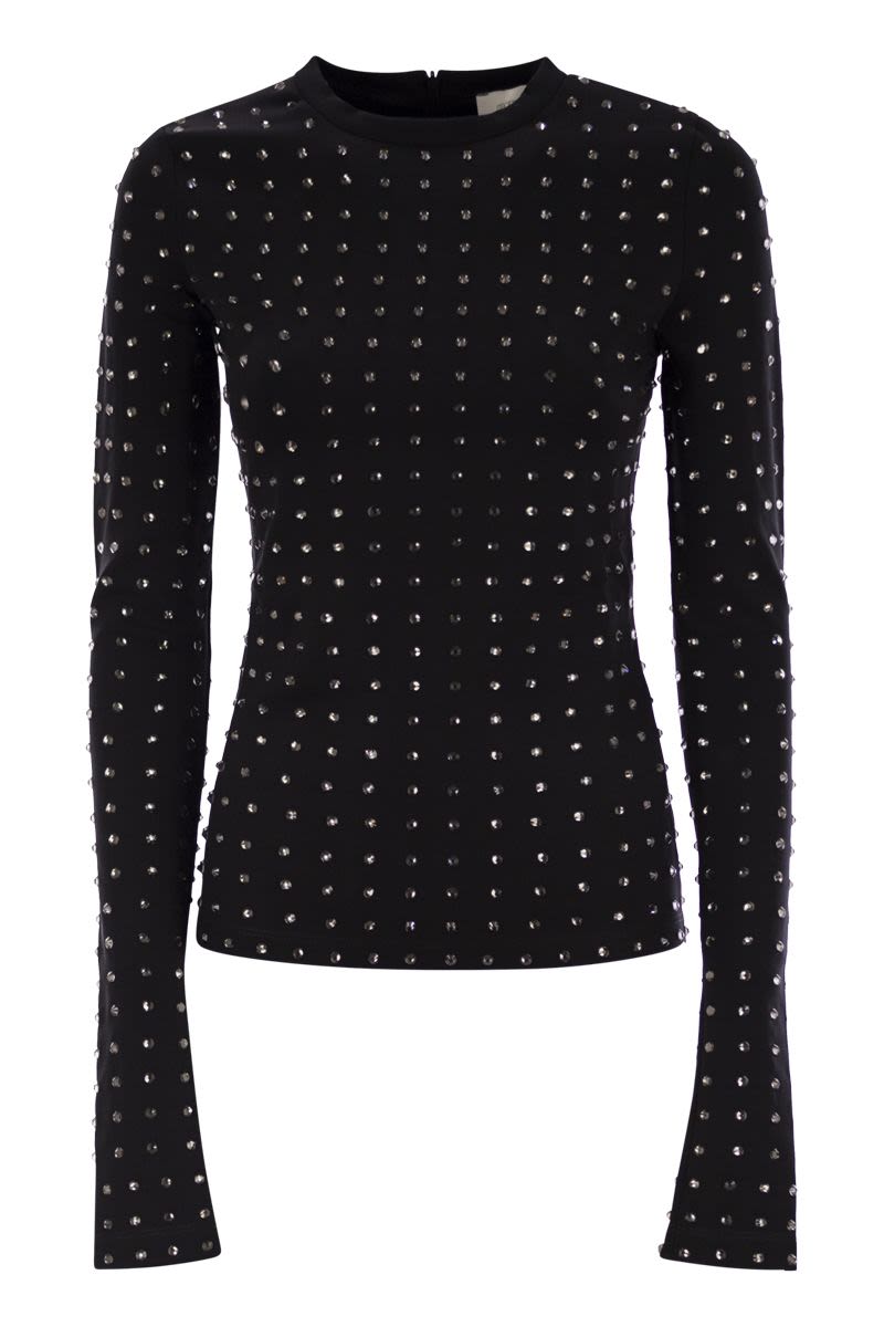 MAX MARA SPORTMAX Scuba T-Shirt with Rhinestones - Long Sleeve, Tight Fit
