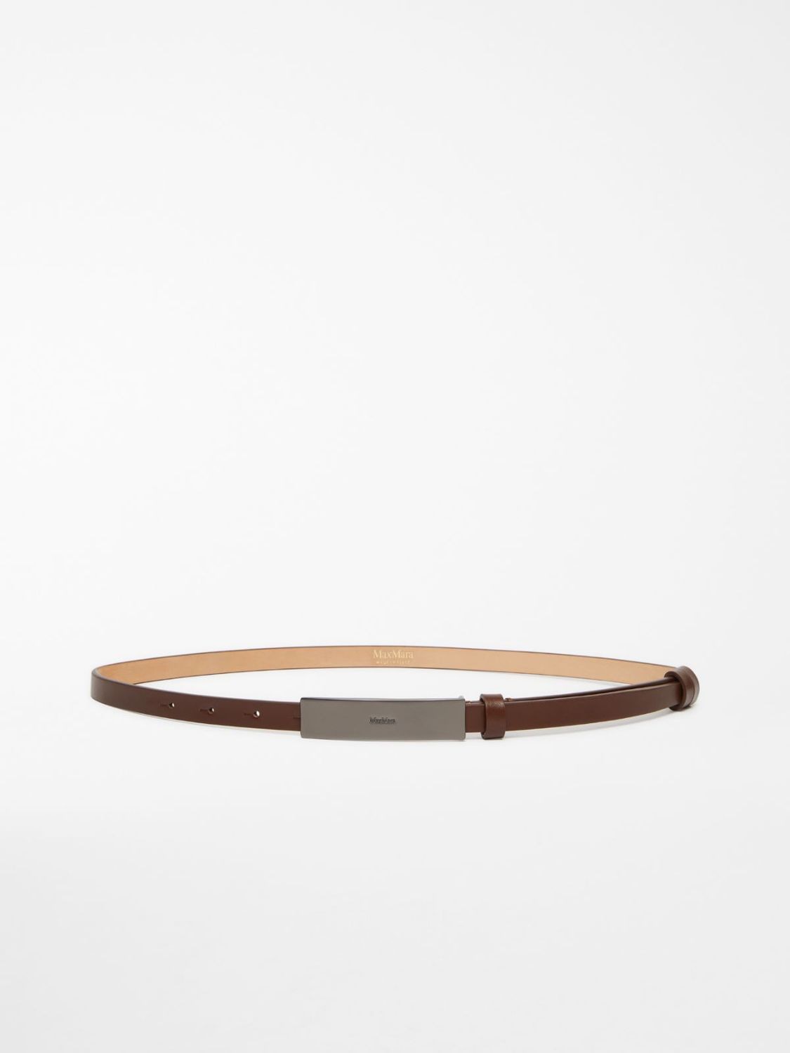 MAX MARA Slim Leather Belt with Logo Plaque - 1.5 cm