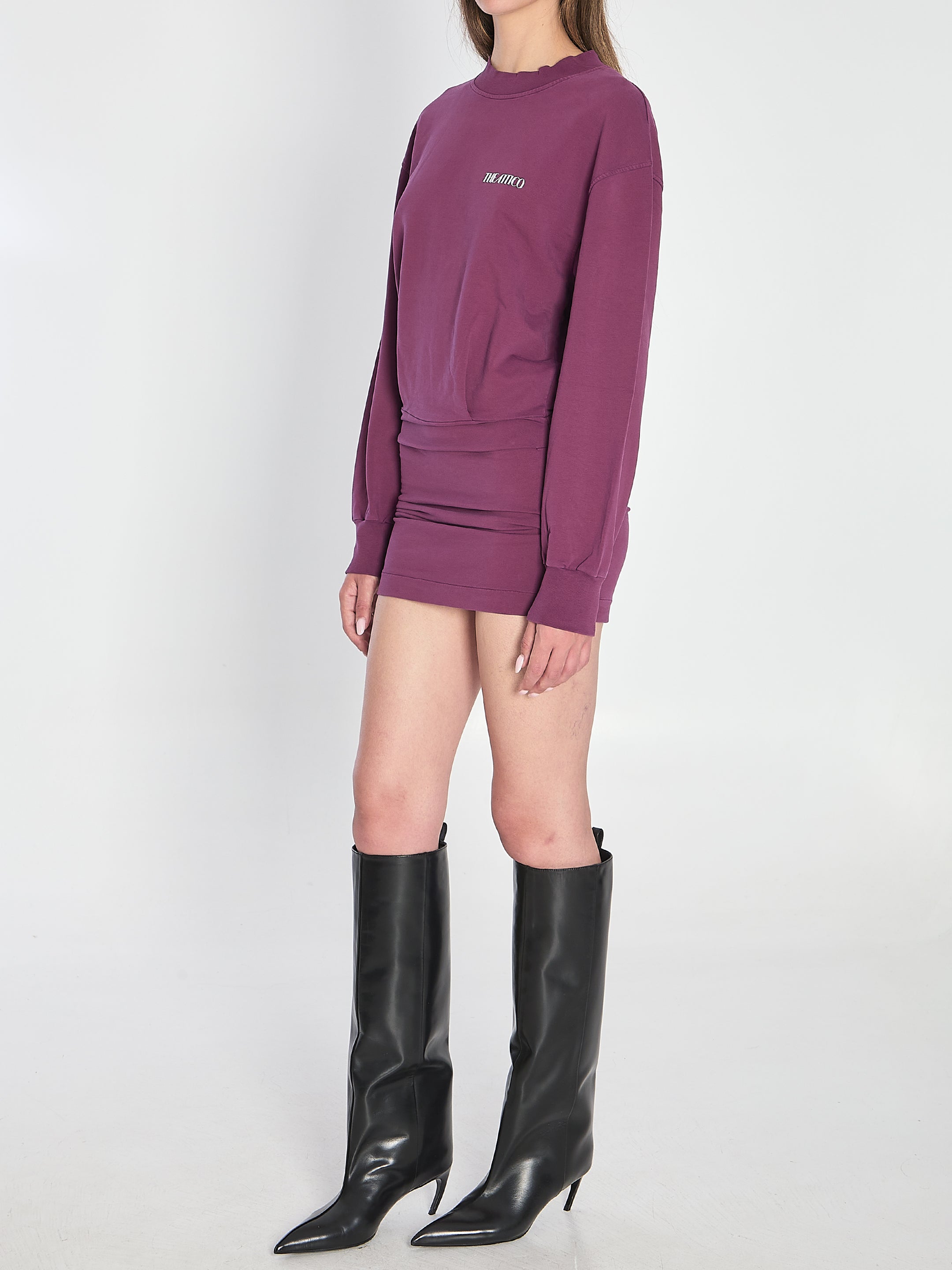 THE ATTICO Chic Mini Dress with Ribbed Collar and Pleated Waist