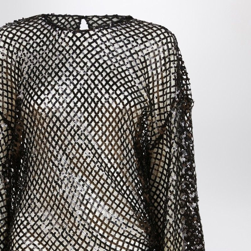 THE ATTICO Chic Black Mesh Mini Dress with Sequins