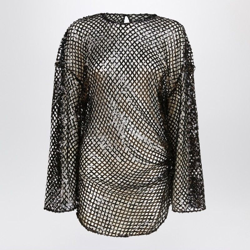 THE ATTICO Chic Black Mesh Mini Dress with Sequins