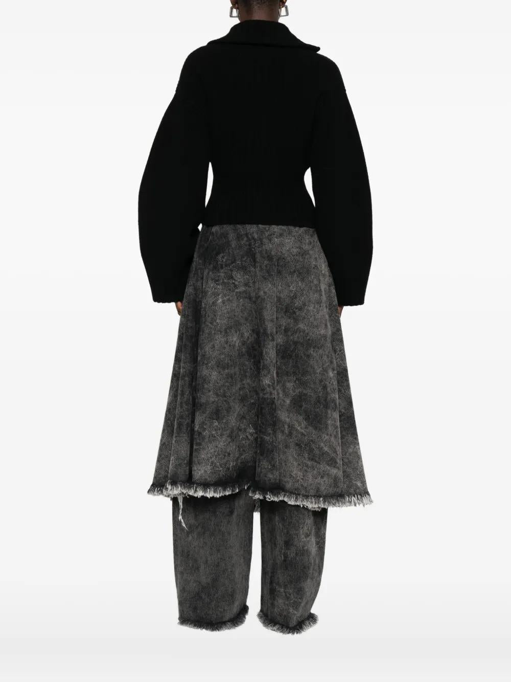 THE ATTICO Ribbed Knit Cardigan with Zip Front - Cropped Length