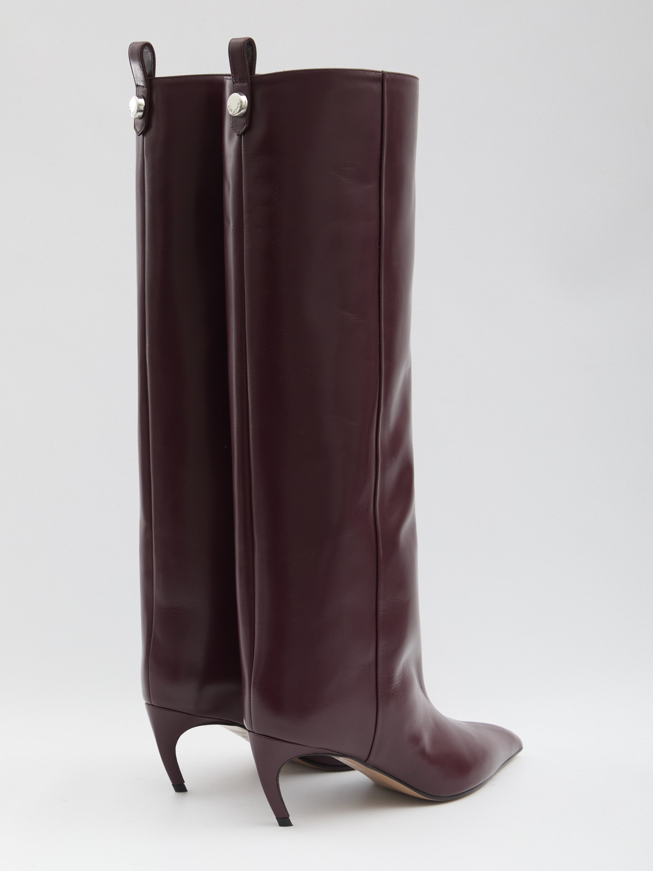 THE ATTICO Pointed Toe Leather Boots with Curved Heel - 6.5 cm
