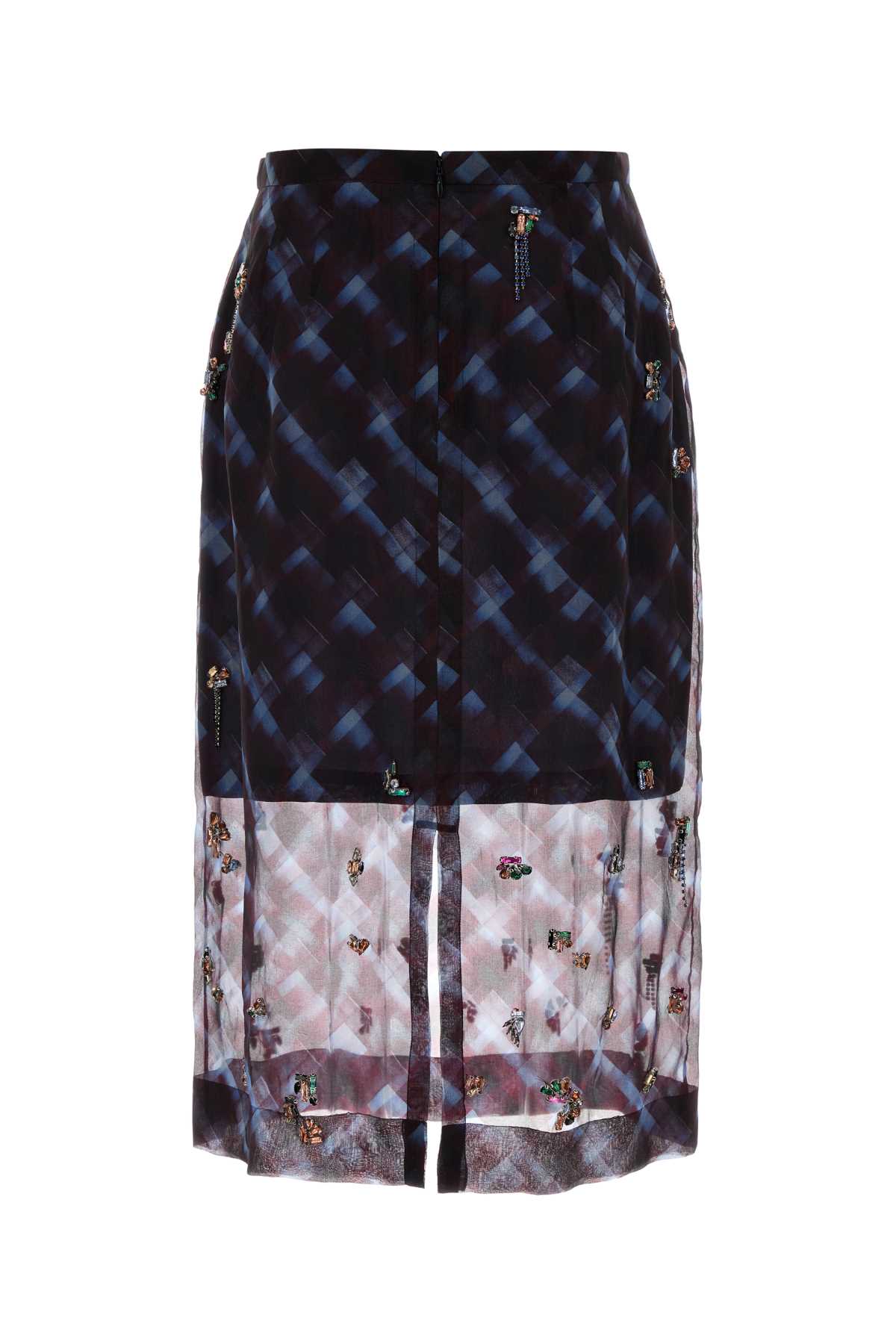 DRIES VAN NOTEN Knee-Length Printed Silk Skirt with Decorative Crystals