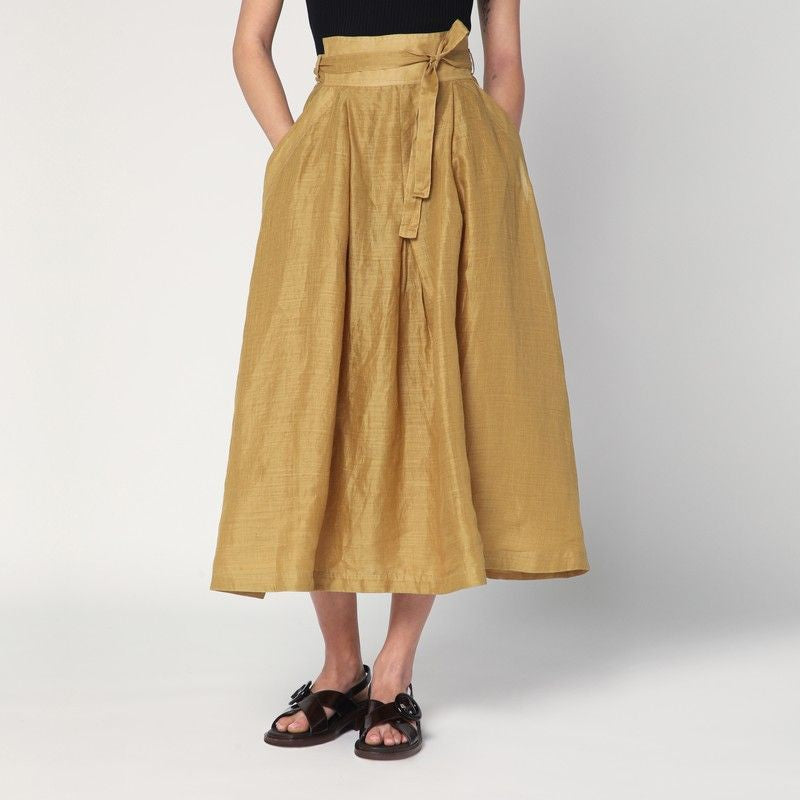 MKDT STUDIO Pleated High Waist Skirt with Tie Belt for Women