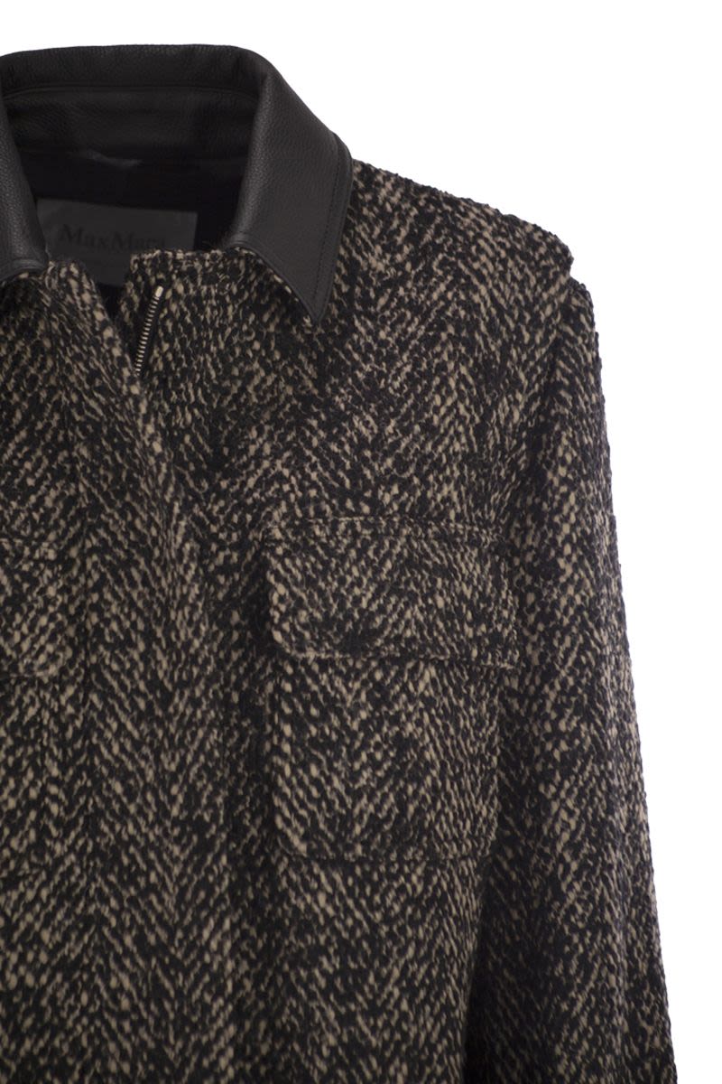 MAX MARA Women's Wool Tweed Jacket with Leather Collar - Size 40