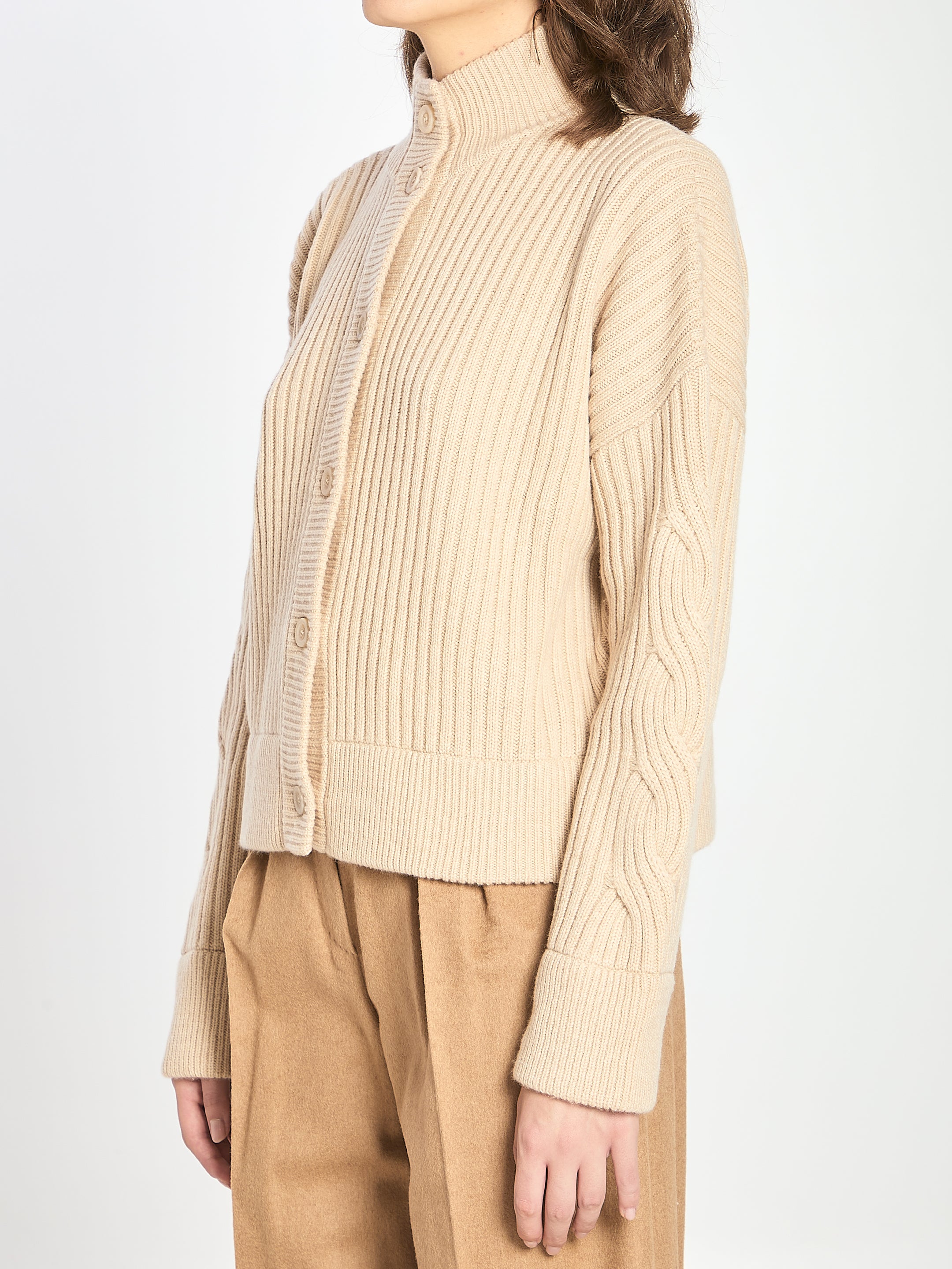 MAX MARA Ribbed Wool and Cashmere Cardigan - Cropped Design, Regular Fit, Women’s Size M