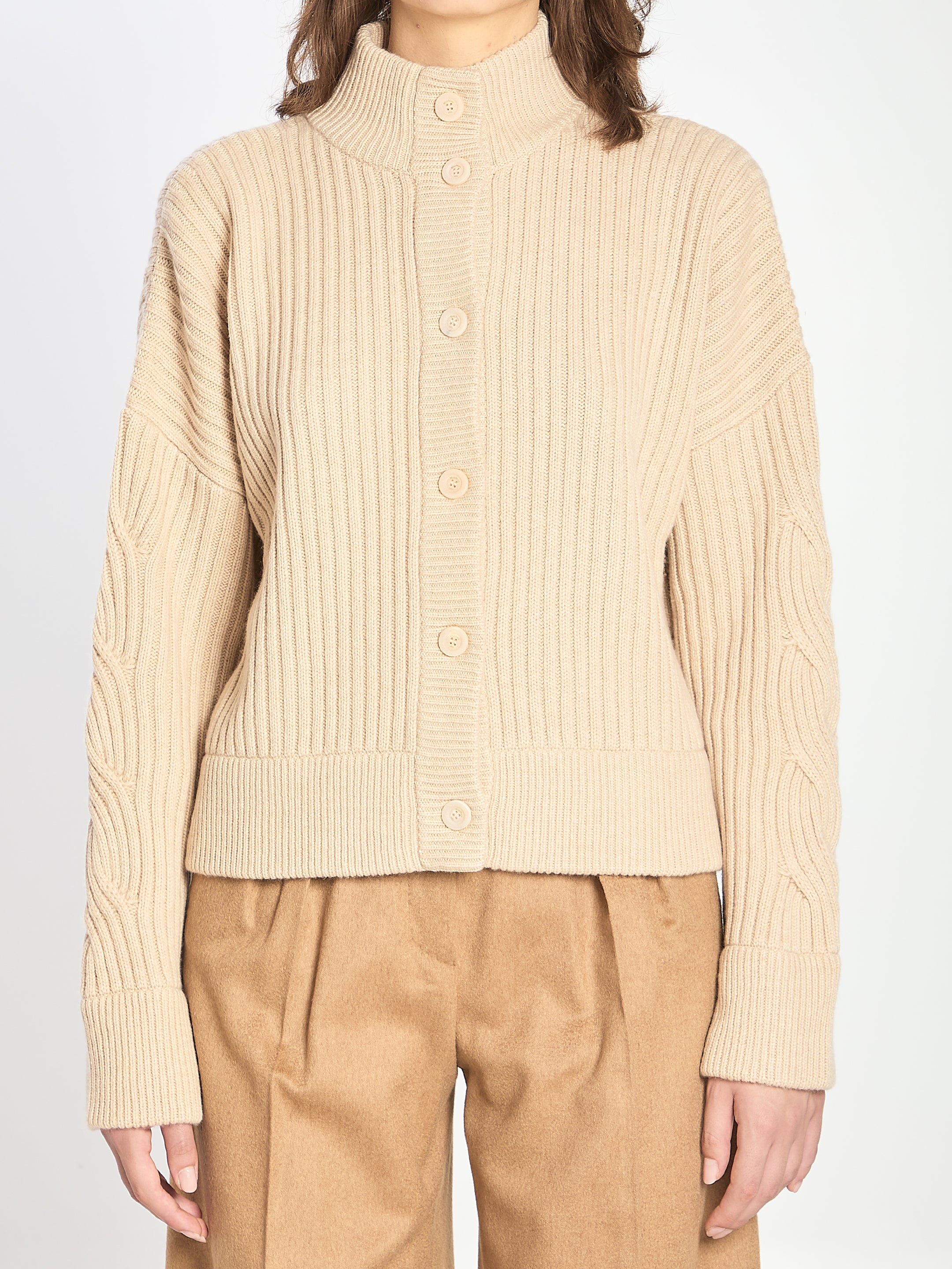 MAX MARA Ribbed Wool and Cashmere Cardigan - Cropped Design, Regular Fit, Women’s Size M