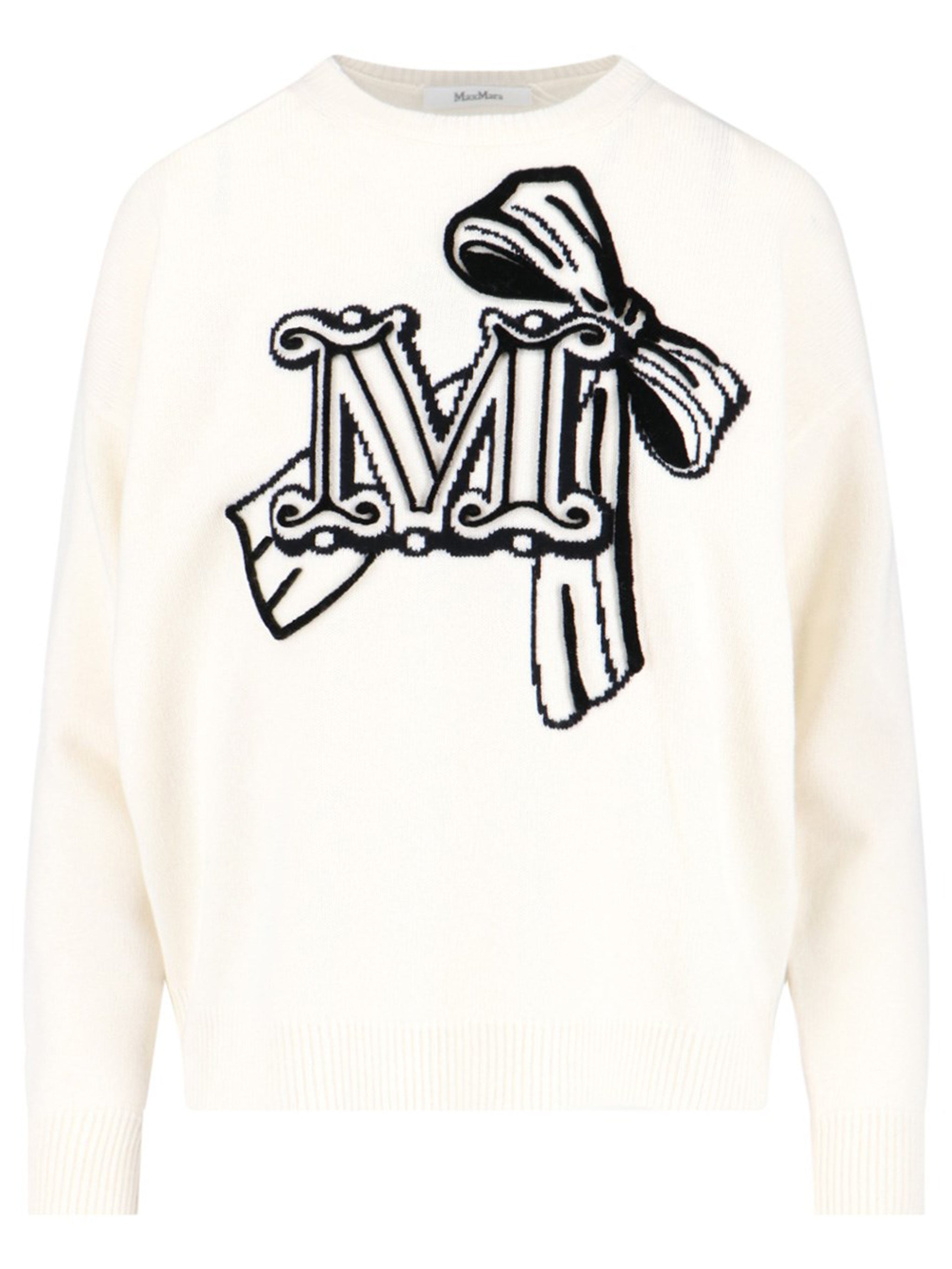 MAX MARA Wool and Cashmere Sweater with Maxi Logo Inlay