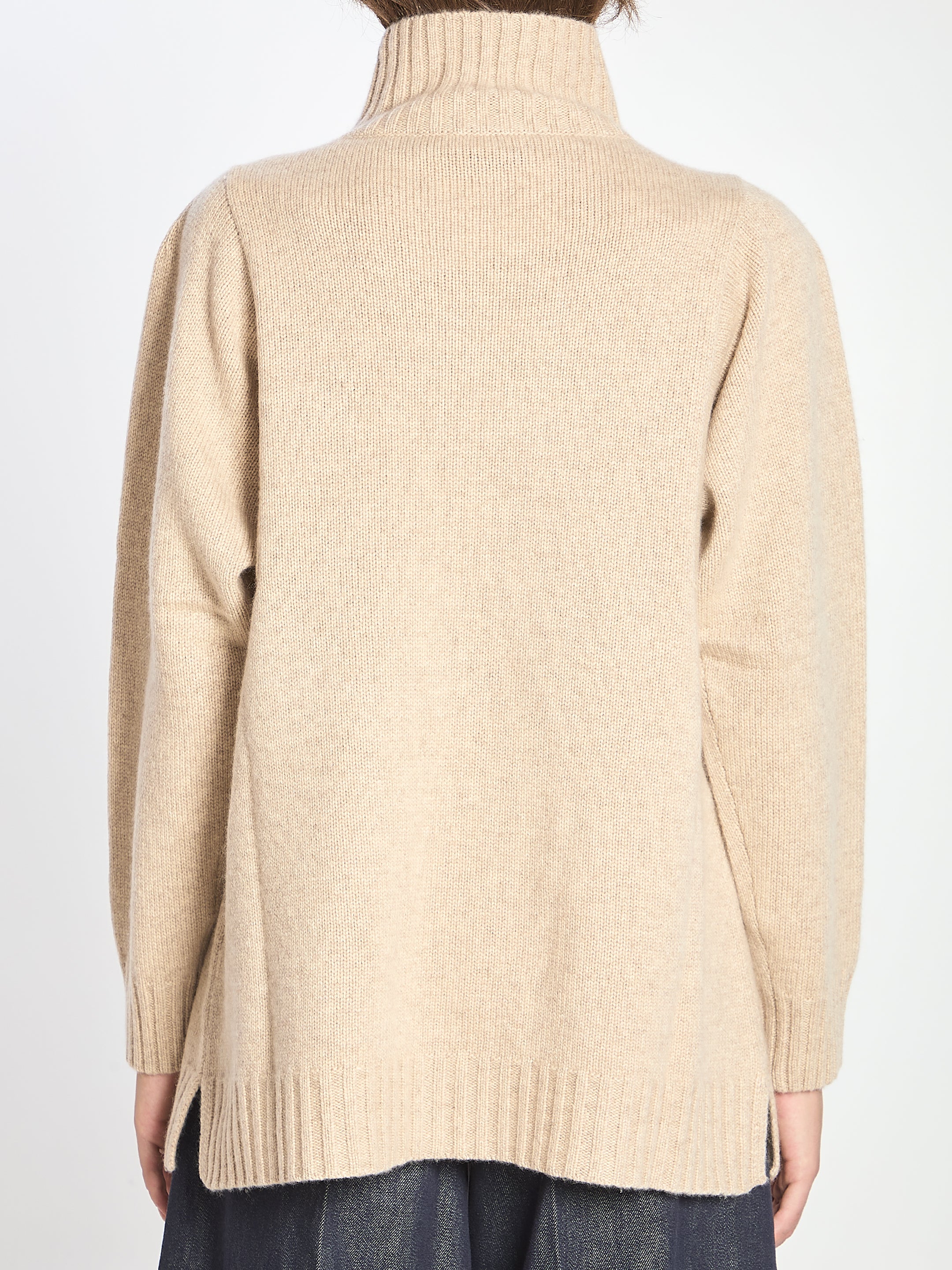MAX MARA Relaxed Fit Cashmere Sweater with High Neck and Side Slits - Size M