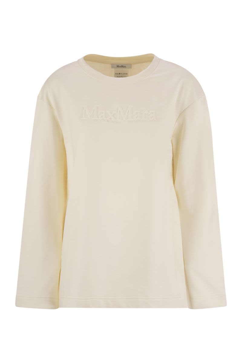 MAX MARA Embroidered Lettered Sweatshirt with Long Sleeves and Deep Side Slits - Size S