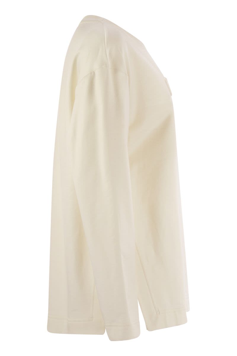 MAX MARA Embroidered Lettered Sweatshirt with Long Sleeves and Deep Side Slits - Size S