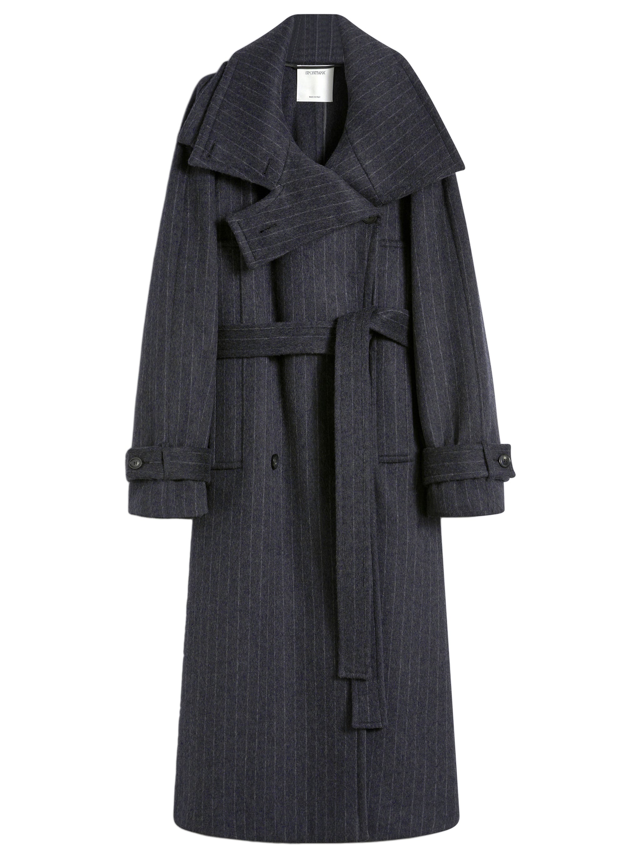 MAX MARA SPORTMAX Pinstriped Trench Jacket in Double-Faced Pure Wool