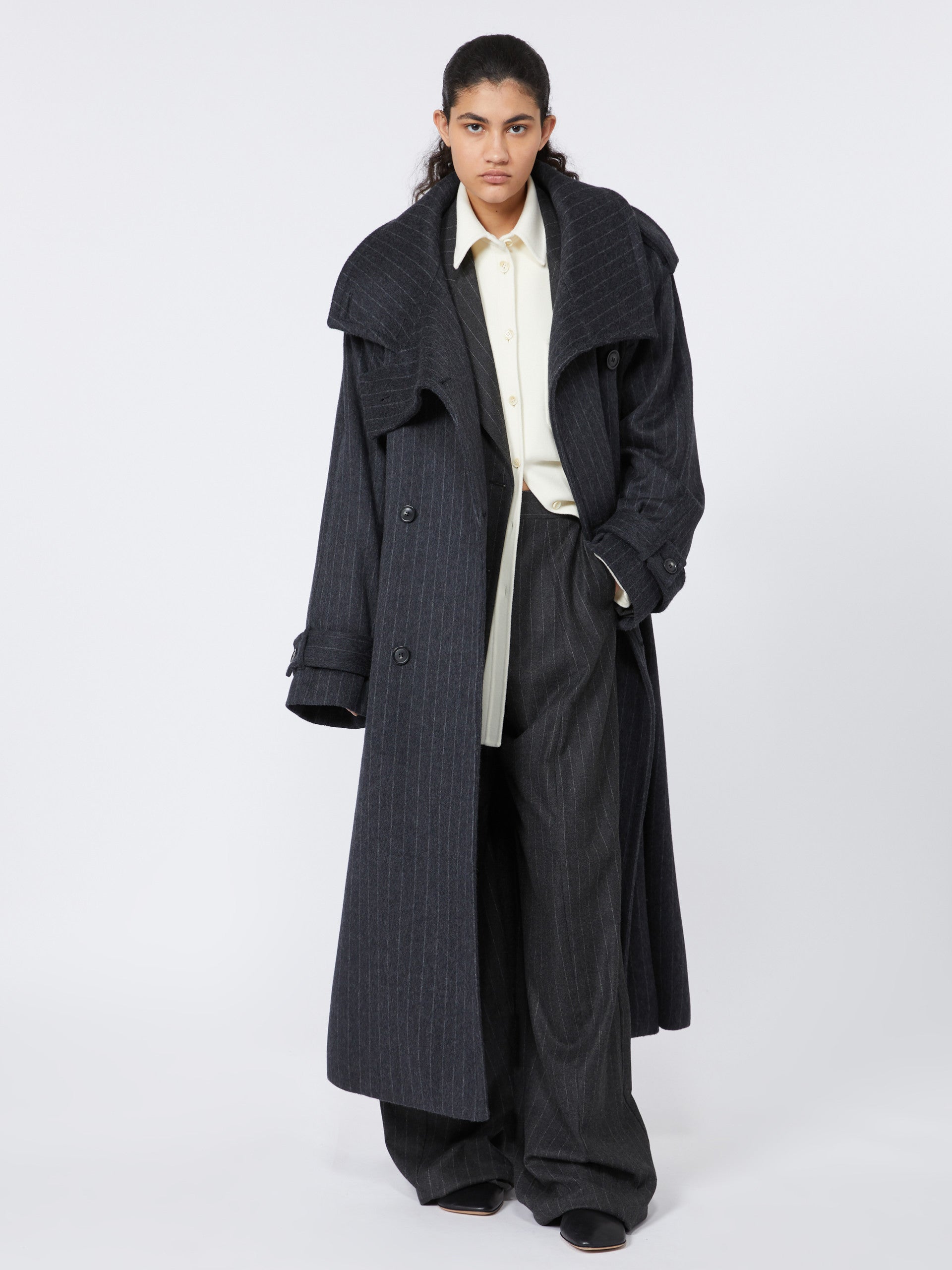 MAX MARA SPORTMAX Pinstriped Trench Jacket in Double-Faced Pure Wool
