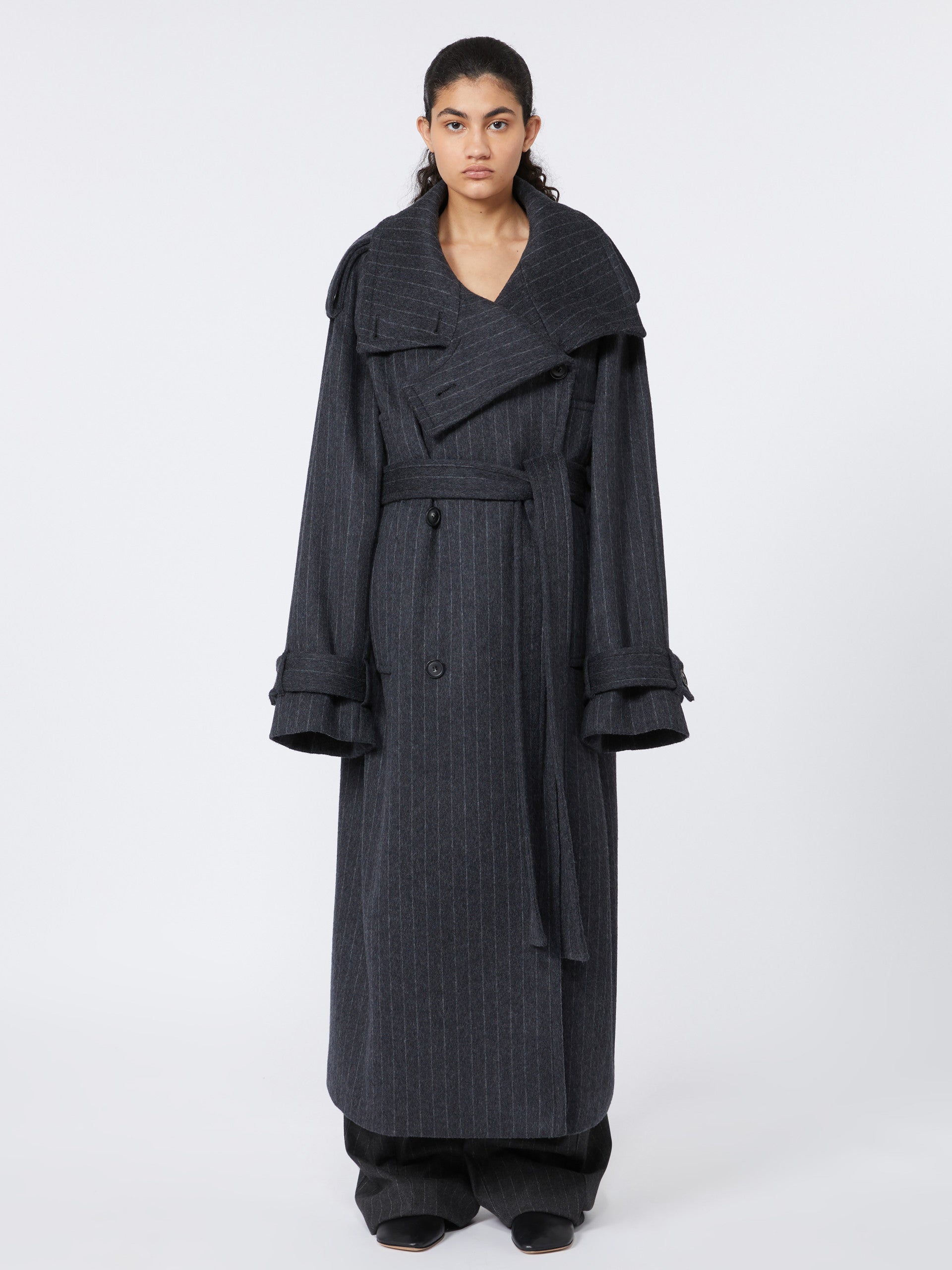 MAX MARA SPORTMAX Pinstriped Trench Jacket in Double-Faced Pure Wool
