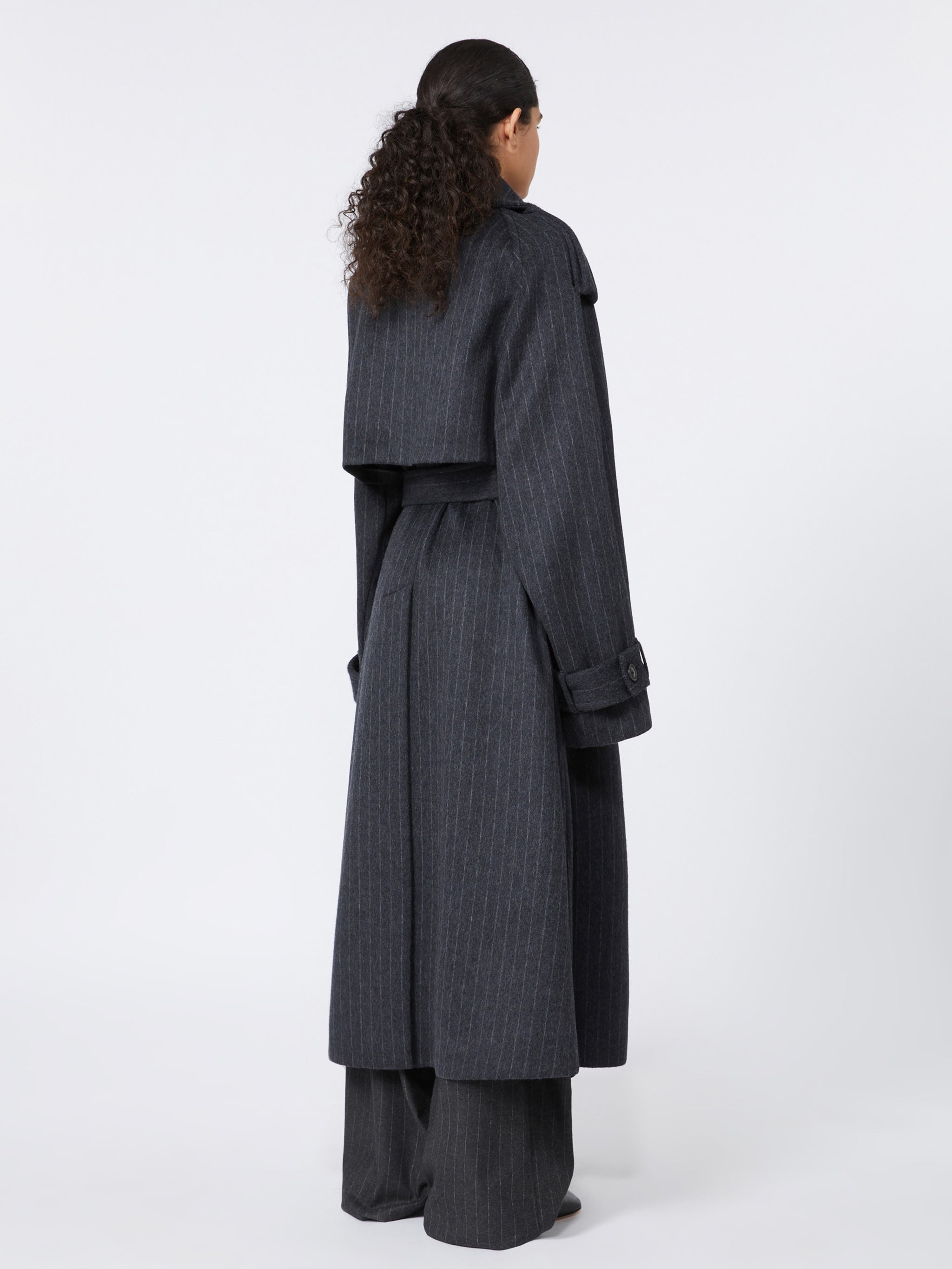 MAX MARA SPORTMAX Pinstriped Trench Jacket in Double-Faced Pure Wool