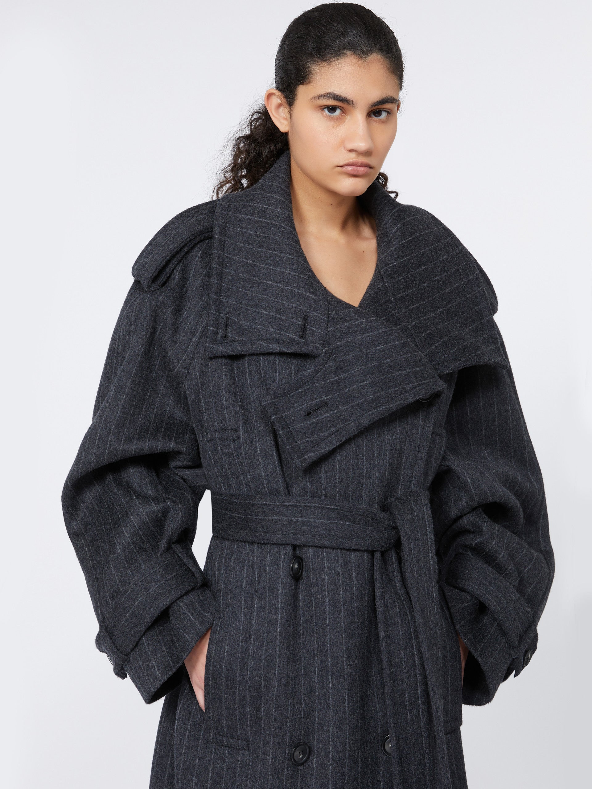 MAX MARA SPORTMAX Pinstriped Trench Jacket in Double-Faced Pure Wool