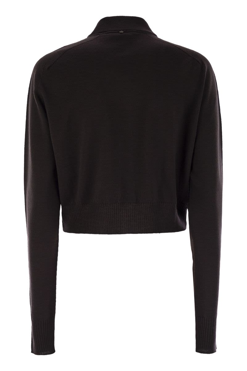 MAX MARA SPORTMAX Feminine Wool Cardigan with Shirt Collar